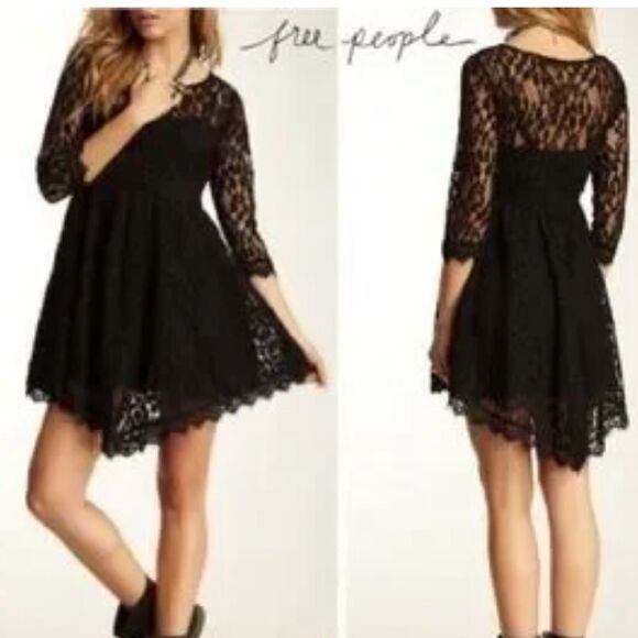 FREE PEOPLE WOMEN Small Queens Love Black Asymmetrical Lace Dress No size tag - Picture 1 of 10